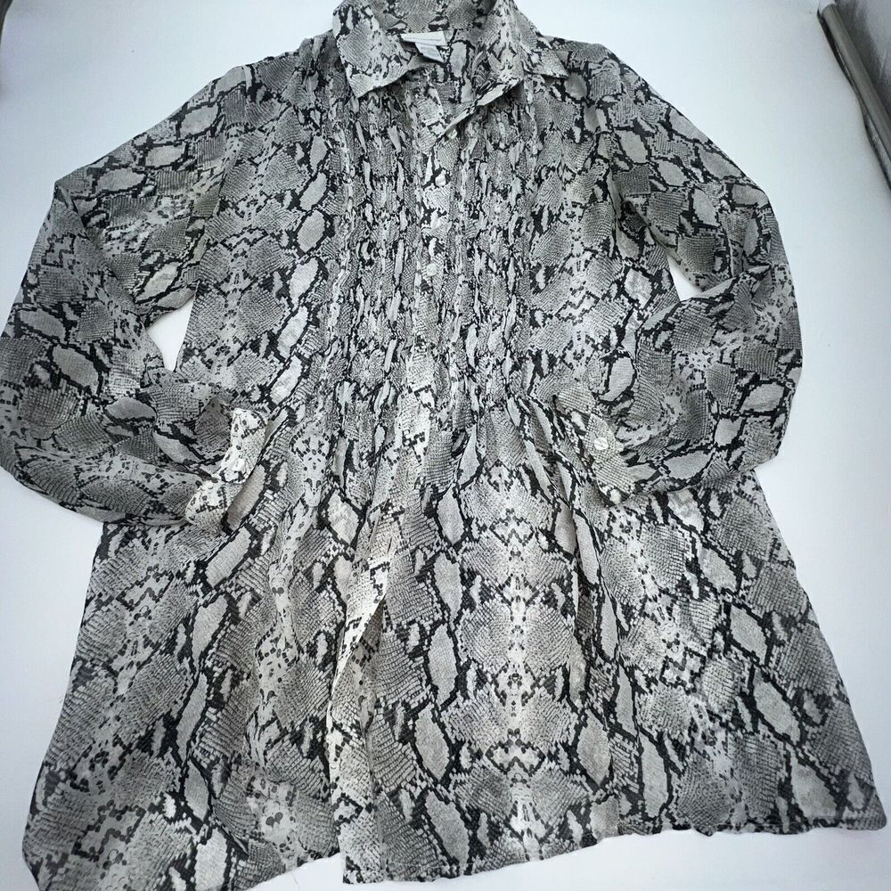 Soft Surroundings Sheer Snake Print Button Up Blouse Size Small